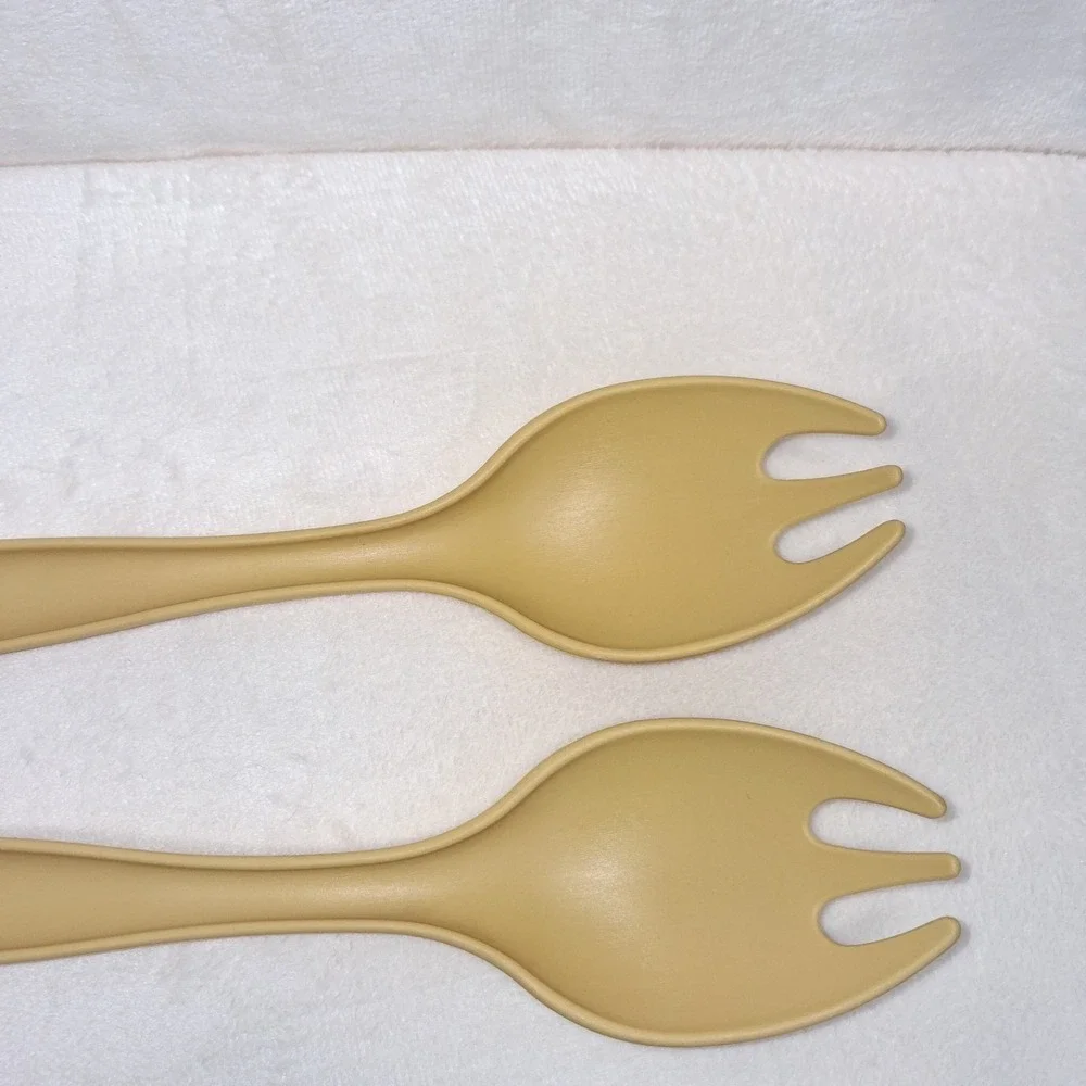 Tupperware Vintage Salad Serving Utensils 12'' Fork Spoon 2 Harvest Gold